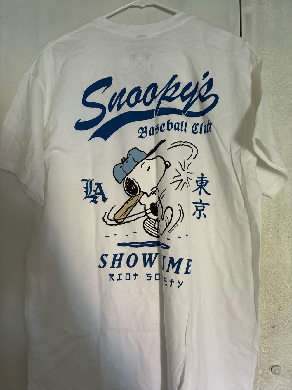 Tilly's White Snoopy Baseball Club Graphic Tee with Blue Print
